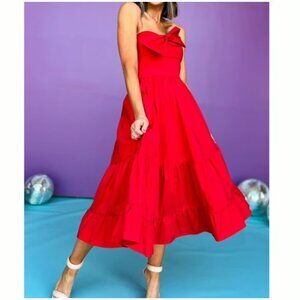 Fate Strapless Dress Large Midi Red Retro Cocktail Bow Party Valentine's Day 50s